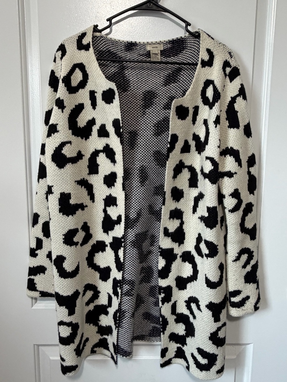 Escio Business Casual Leopard Print Open-Front Cardigan Sweater Black & White L - Picture 2 of 6
